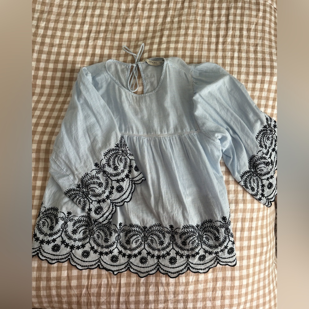 Zara Light Blue Blouse with Black Lace